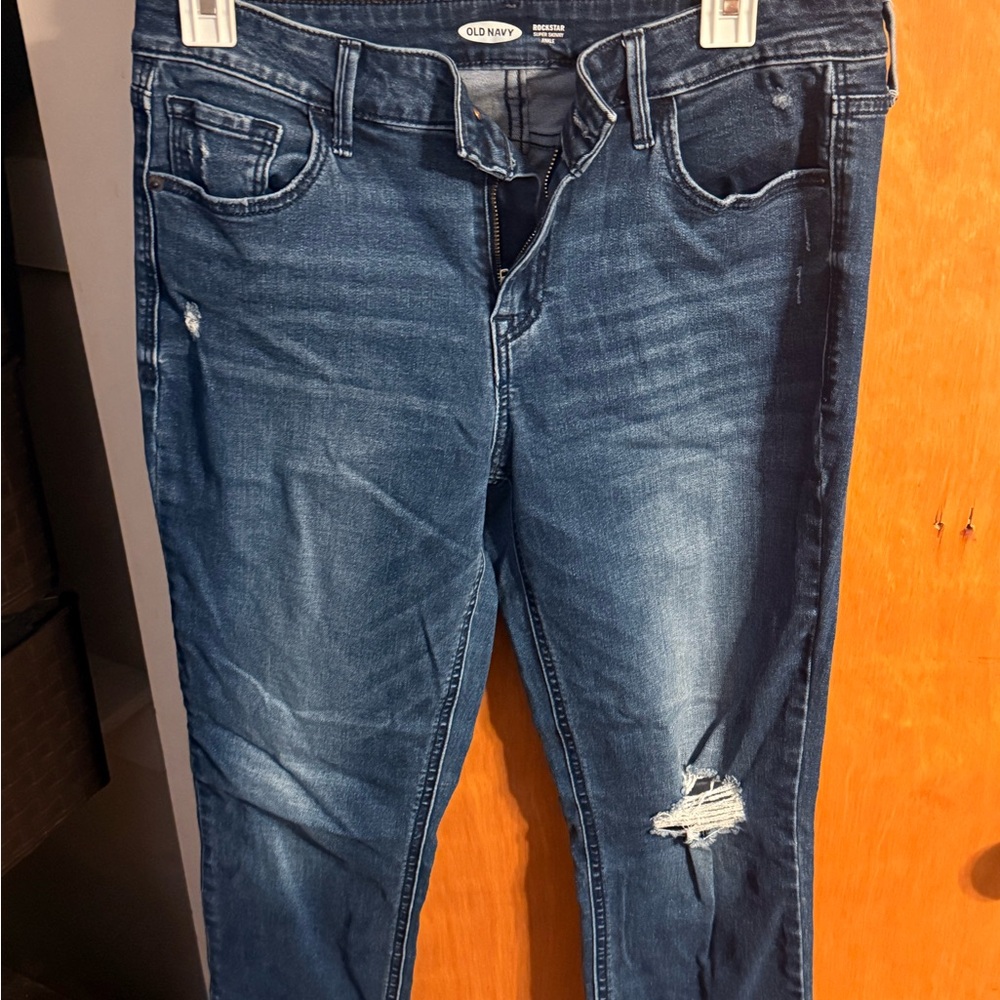 Old Navy Women's Dark Wash Skinny Jeans with Knee Distress